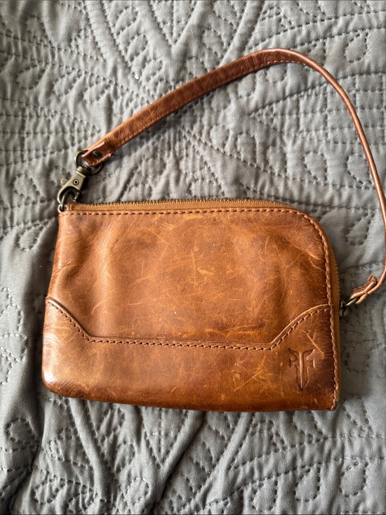 Frye Handbags - Frye cognac leather wristlet clutch with strap